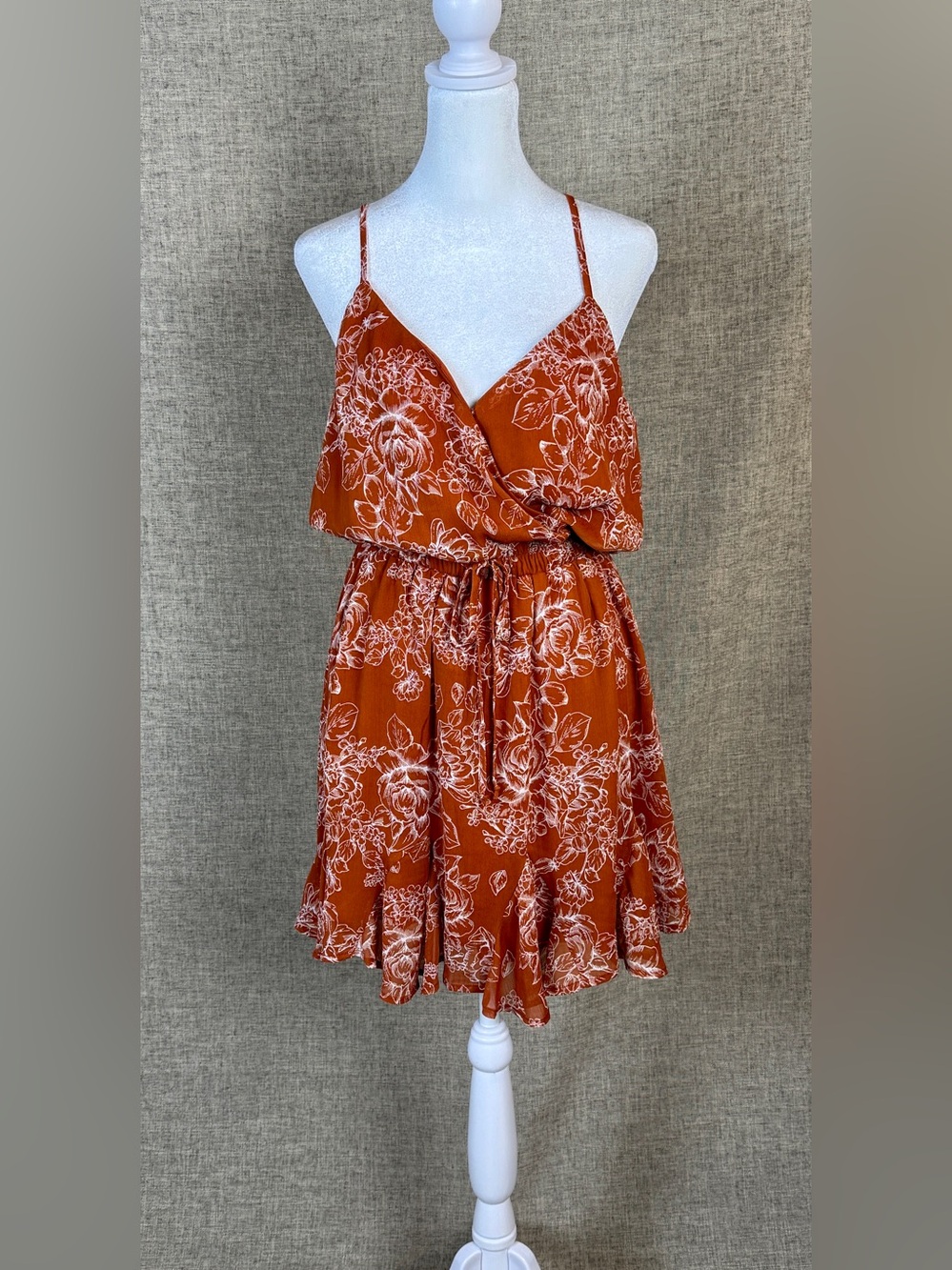 Trixxi Rust Floral Wrap Mini Dress